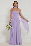 Dusty Sage Floral A Line Bridesmaid Dress with Scarf