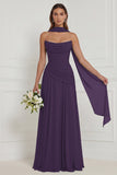 Dusty Sage Floral A Line Bridesmaid Dress with Scarf
