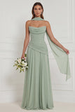 Dusty Sage Floral A Line Bridesmaid Dress with Scarf