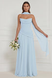 Dusty Sage Floral A Line Bridesmaid Dress with Scarf