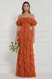 Off the Shoulder Dusty Sage Floral Ruffled Long Bridesmaid Dress