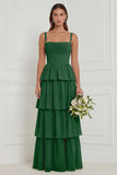 A Line Tiered Floral Dusty Sage Bridesmaid Dress