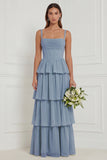 A Line Tiered Floral Dusty Sage Bridesmaid Dress