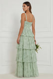 A Line Tiered Floral Dusty Sage Bridesmaid Dress