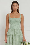 A Line Tiered Floral Dusty Sage Bridesmaid Dress