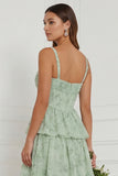 A Line Tiered Floral Dusty Sage Bridesmaid Dress