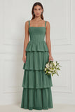 A Line Tiered Floral Dusty Sage Bridesmaid Dress