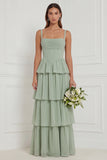 A Line Tiered Floral Dusty Sage Bridesmaid Dress