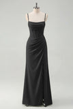 Sage Spaghetti Straps Sheath Bridesmaid Dress with Slit