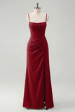 Sage Spaghetti Straps Sheath Bridesmaid Dress with Slit