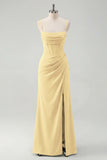 Sage Spaghetti Straps Sheath Bridesmaid Dress with Slit