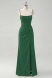 Sage Spaghetti Straps Sheath Bridesmaid Dress with Slit