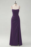 Sage Spaghetti Straps Sheath Bridesmaid Dress with Slit