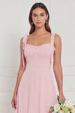 A Line Blue Floral Long Bridesmaid Dress