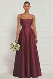 A Line Spaghetti Straps Blue White Flower Bridesmaid Dress