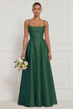 A Line Spaghetti Straps Blue White Flower Bridesmaid Dress