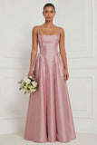 A Line Spaghetti Straps Blue White Flower Bridesmaid Dress