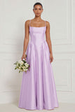 A Line Spaghetti Straps Blue White Flower Bridesmaid Dress