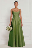 A Line Spaghetti Straps Blue White Flower Bridesmaid Dress