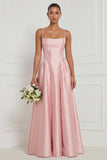 A Line Spaghetti Straps Blue White Flower Bridesmaid Dress