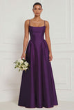 A Line Spaghetti Straps Blue White Flower Bridesmaid Dress