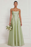 A Line Spaghetti Straps Blue White Flower Bridesmaid Dress