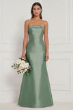 Mermaid Strapless Blue White Flower Long Bridesmaid Dress