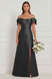 Pink Off the Shoulder Long Bridesmaid Dress with Slit