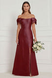 Pink Off the Shoulder Long Bridesmaid Dress with Slit