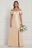 Pink Off the Shoulder Long Bridesmaid Dress with Slit