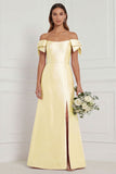 Pink Off the Shoulder Long Bridesmaid Dress with Slit