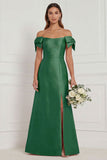 Pink Off the Shoulder Long Bridesmaid Dress with Slit