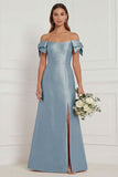 Pink Off the Shoulder Long Bridesmaid Dress with Slit