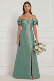 Pink Off the Shoulder Long Bridesmaid Dress with Slit