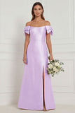 Pink Off the Shoulder Long Bridesmaid Dress with Slit