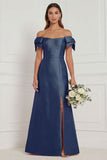 Pink Off the Shoulder Long Bridesmaid Dress with Slit