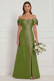 Pink Off the Shoulder Long Bridesmaid Dress with Slit