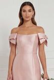 Pink Off the Shoulder Long Bridesmaid Dress with Slit