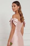 Pink Off the Shoulder Long Bridesmaid Dress with Slit