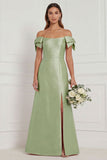 Pink Off the Shoulder Long Bridesmaid Dress with Slit