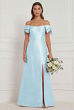 Pink Off the Shoulder Long Bridesmaid Dress with Slit