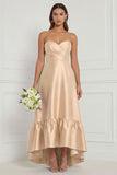 Sky Blue Sweetheart Ruched High-Low Bridesmaid Dress
