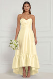 Sky Blue Sweetheart Ruched High-Low Bridesmaid Dress