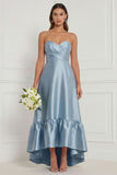 Sky Blue Sweetheart Ruched High-Low Bridesmaid Dress