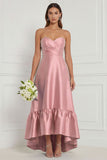 Sky Blue Sweetheart Ruched High-Low Bridesmaid Dress