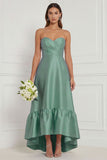 Sky Blue Sweetheart Ruched High-Low Bridesmaid Dress