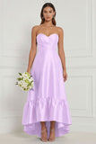 Sky Blue Sweetheart Ruched High-Low Bridesmaid Dress