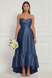 Sky Blue Sweetheart Ruched High-Low Bridesmaid Dress