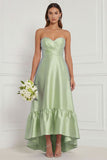 Sky Blue Sweetheart Ruched High-Low Bridesmaid Dress