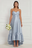 Sky Blue Sweetheart Ruched High-Low Bridesmaid Dress